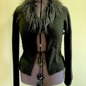 Black Knit Sweater with faux fur trim